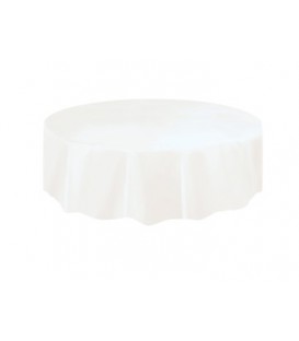 White Solid Round Plastic Table Cover