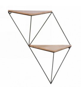 Double étagère en triangle bois et métal 15 x 19''