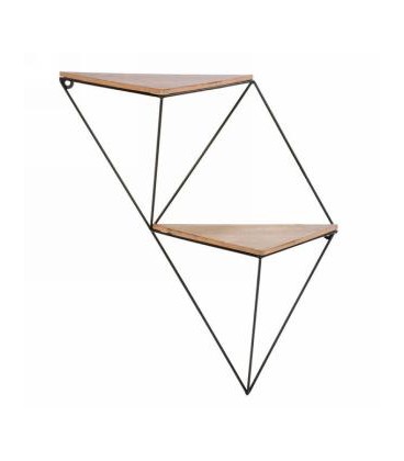 Double triangle shelf in wood and metal 15 x 19 ''
