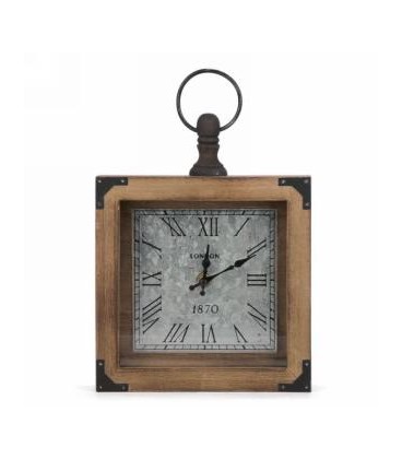 Horloge antique en bois et métal 7 x 9 x 1.5''