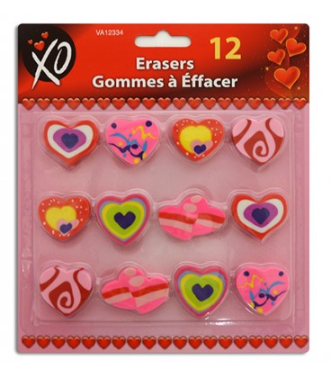 12 Valentine erasers