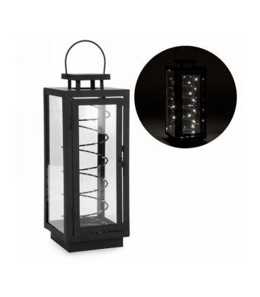 Black metal lantern with LED coil 5.5 x 5.5 x 15 ''