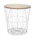 STORAGE BASKET METAL WHITE WOOD 16X16''