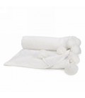 WHITE BLANKET WITH POMPOMS 52X62''