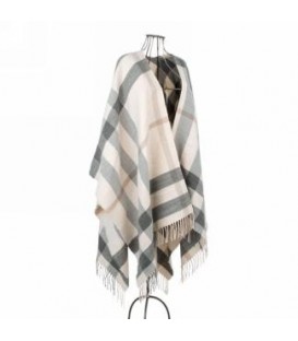 BEIGE AND GRAY PONCHO WITH FRINGE 34X52''
