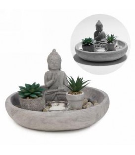 PLATEAU BOUDDHA EN CIMENT 10''D