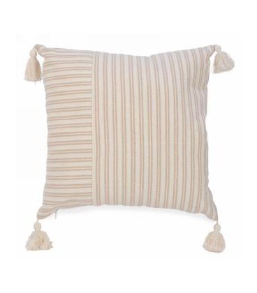 TASSEL CUSHION WITH BROWN LINE 17X17''