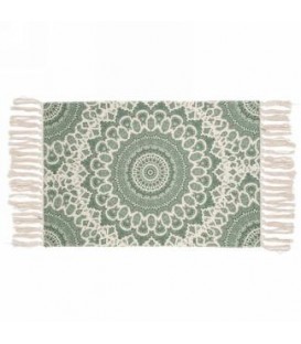 GREEN PATTERNED RUG WITH FRINGES 35X24''