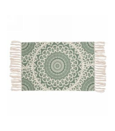 GREEN PATTERNED RUG WITH FRINGES 35X24''