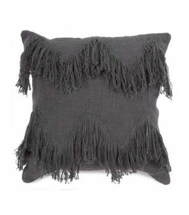 DARK GRAY CUSHION WITH FRINGE 17X17''