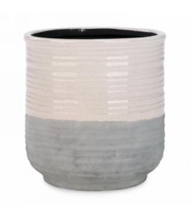 VASE 2 TONS GRIS ET IVOIRE 7X7''