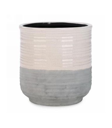 VASE 2 TONE GRAY AND IVORY 7X7''