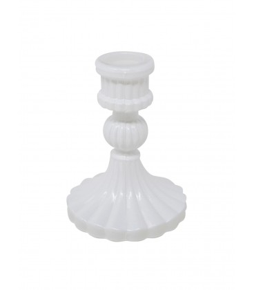 WHITE GLASS CANDLESTICK 8X10CM