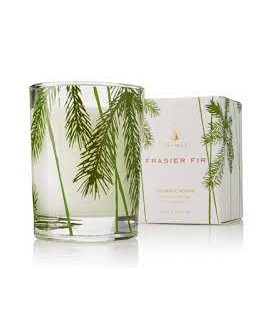 FRASIER FIR-CANDLE WHITE GLASS WITH PINE BRANCH