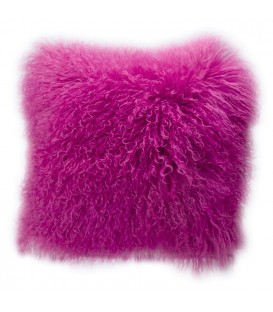 Coussin vraie fourrure MONGOLIEN ROSE