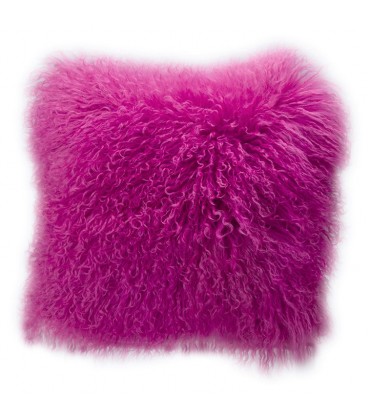 Coussin vraie fourrure mongolien - Rose