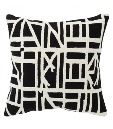 Coussin brodé noir et blanc ANDALUSIA