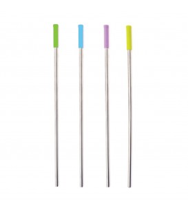 SET OF 4 STRAWS AND BRUSH IN STAINLESS STEEL