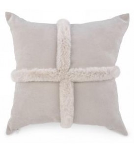 Beige cushion with faux fur trim