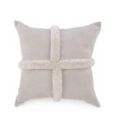 Beige cushion with faux fur trim