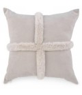 Beige cushion with faux fur trim