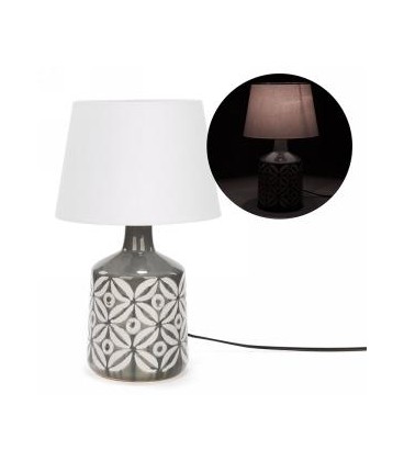 Lampe de table grise avec motif de fleur