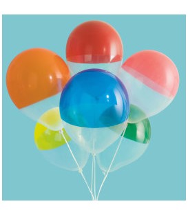 Two-Tone Dipped Rainbow 12" Clear Latex Balloons, 6ct